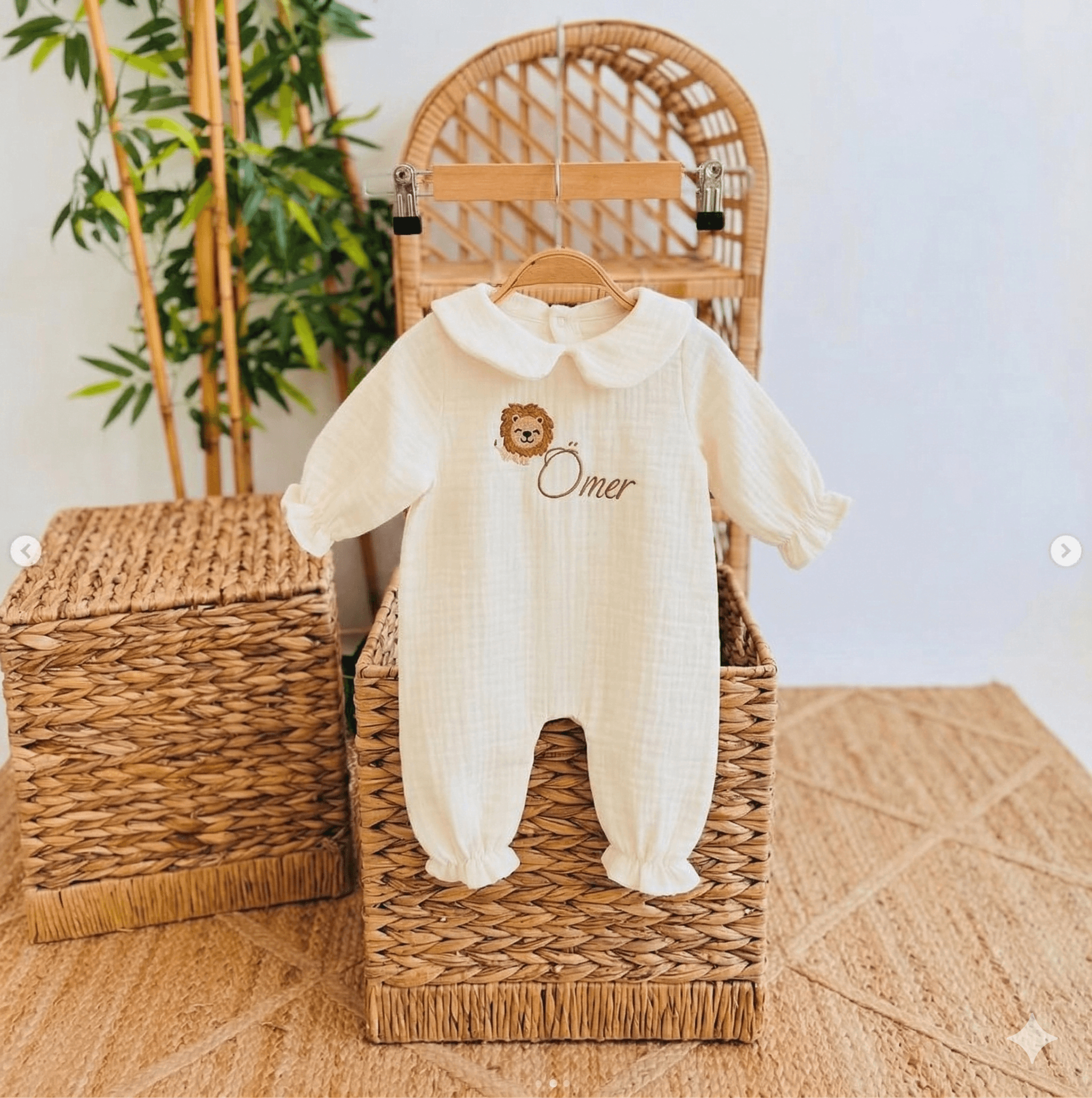 Organik Müslin Omuz Fırfırlı Tulum Seti