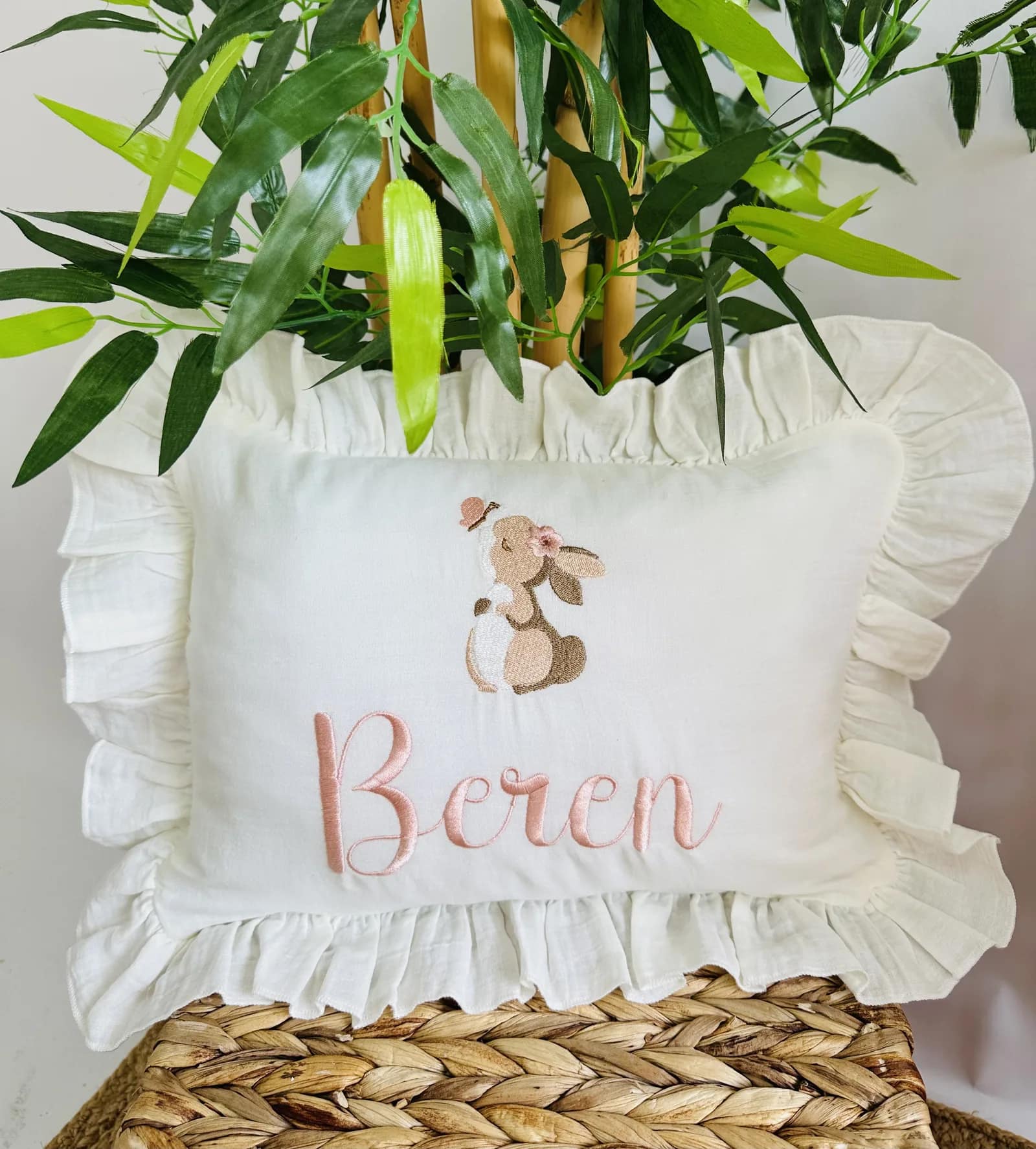 Organik Müslin Bebek Yastığı – Tavşan Desenli