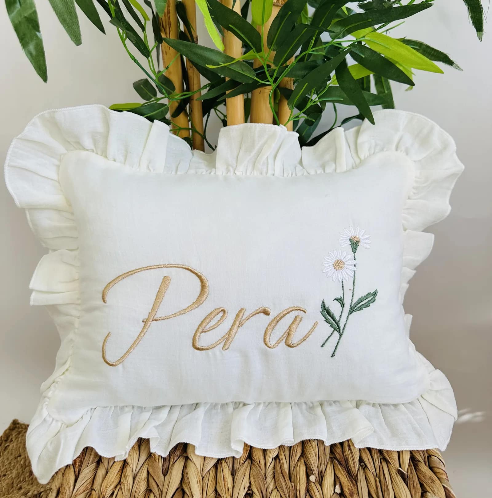Organik Müslin Bebek Yastığı – Papatya Desenli