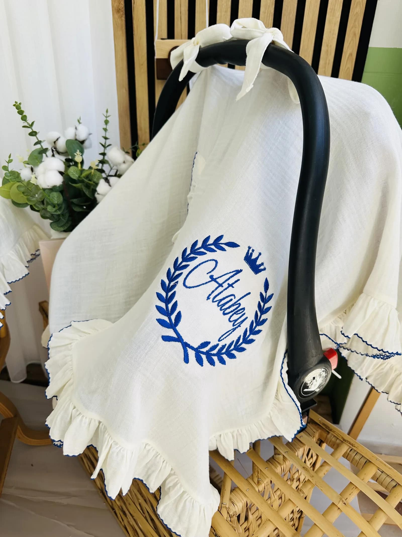 Bebek Arabası Örtüsü - Defne Çelengi ve Taç Kroşetalı